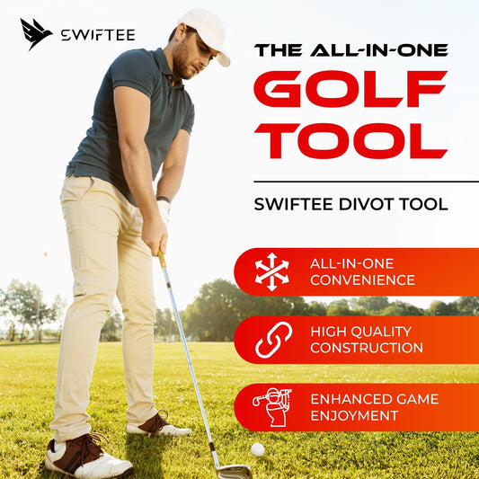 SWIFTEE Golf Divot Pitch Mark Repair Tool 7-in-1 Pearl Silver - Club Holder, Brush, Clip Buckle, Groove Cleaner, Bottle Opener, Ball Marker, Divot Tool - Gift Box Included