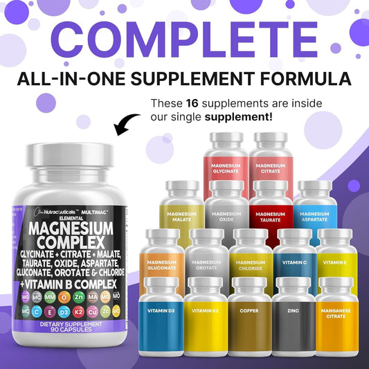 Clean Nutraceuticals MultiMag Magnesium Complex - 9 Magnesium Forms + B Vitamins (180 Capsules, Pack of 2)