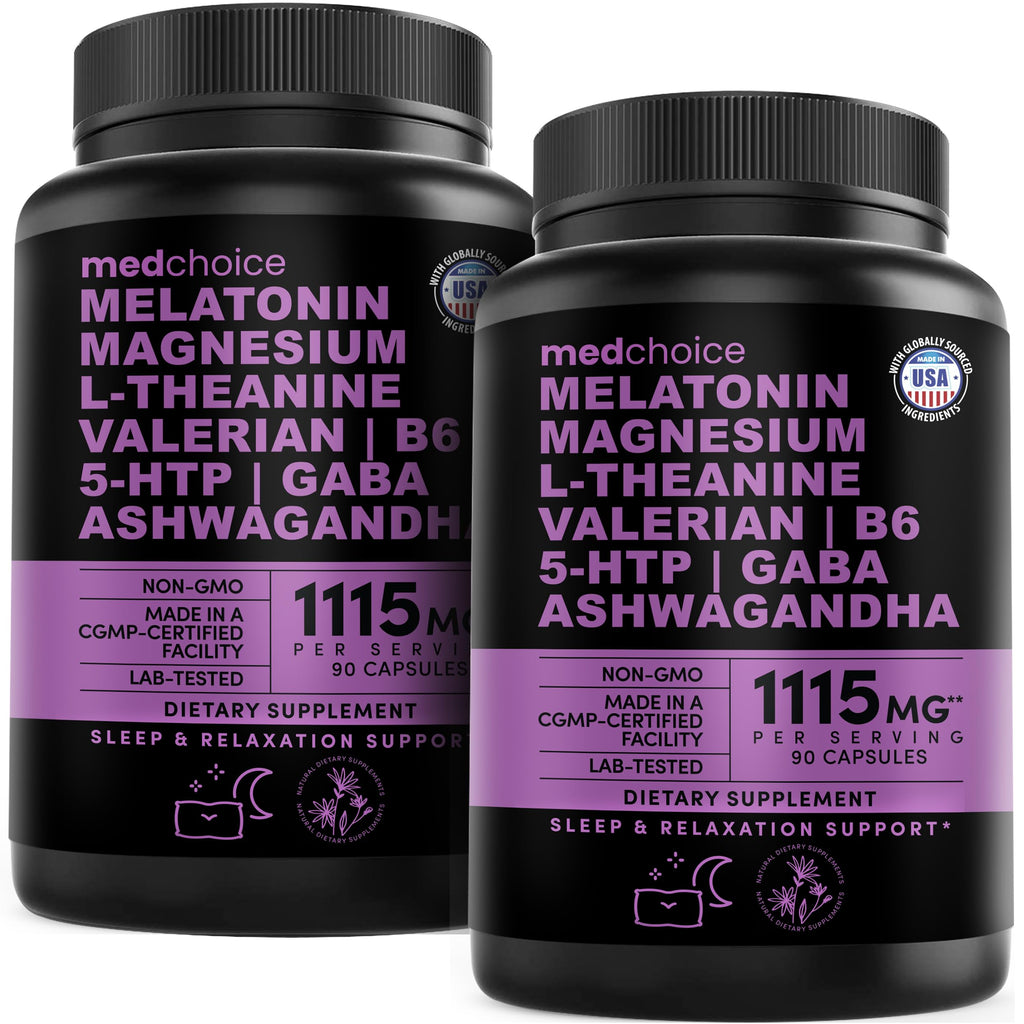 MEDCHOICE 12-in-1 Melatonin Sleep Capsules – Melatonin 5 mg + Magnesium Glycinate 500 mg (90 ct, Pack of 2)