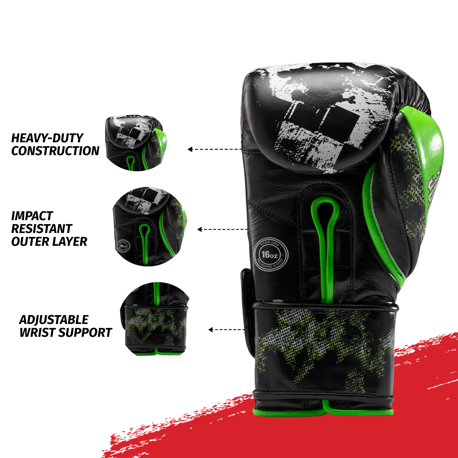 Bravose Limited Edition 16oz Velcro Boxing Gloves – Black & Green