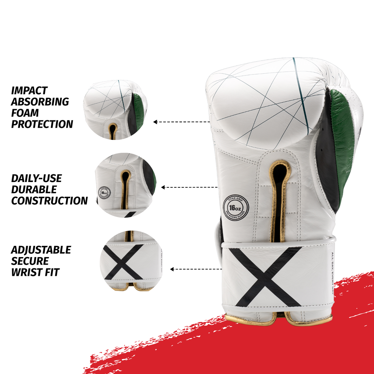 Bravose Limited Edition 16oz Velcro Boxing Gloves – 365 Series White