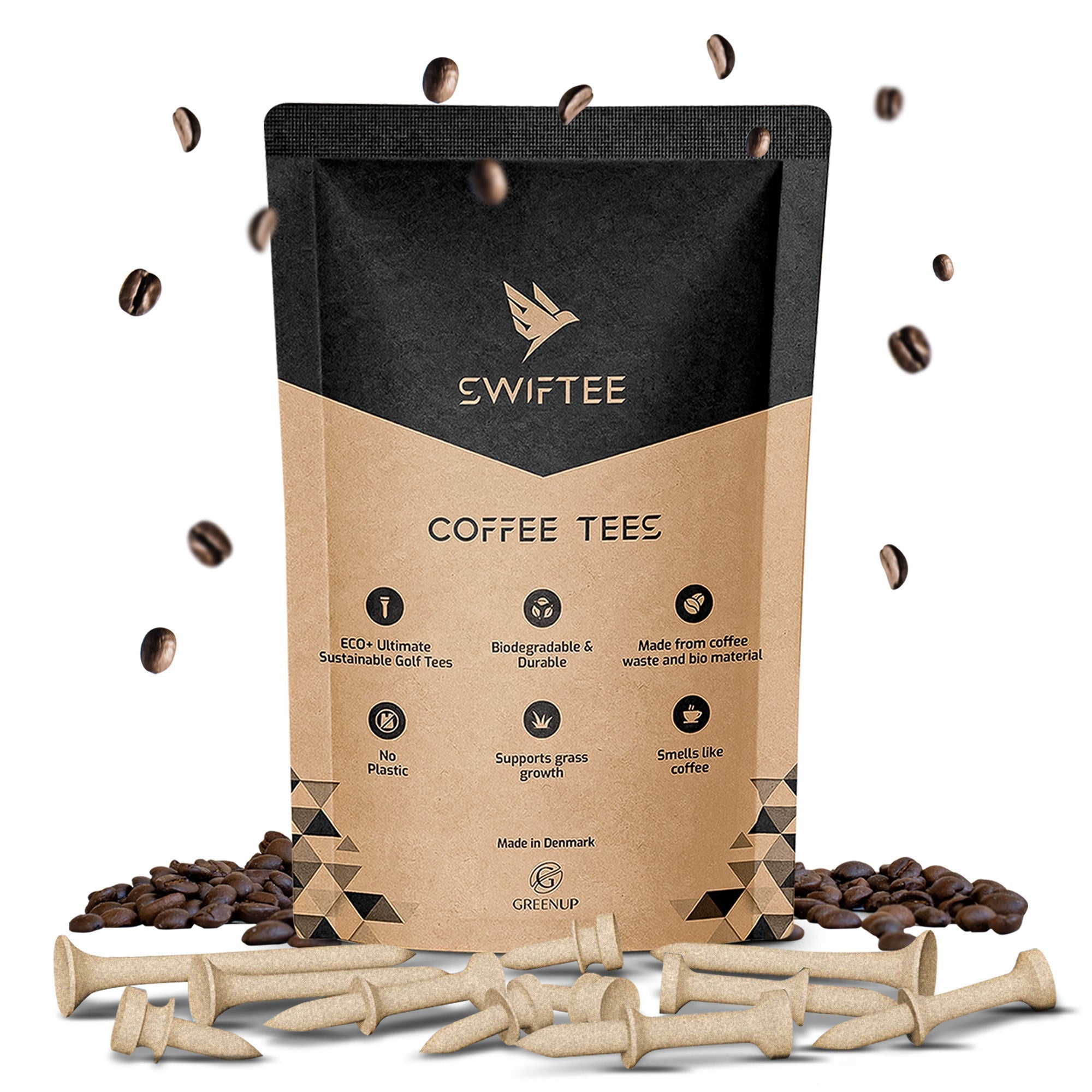 SWIFTEE Biodegradable Golf Tees - Made from Recycled Coffee Grounds - PGA Show Award Winner