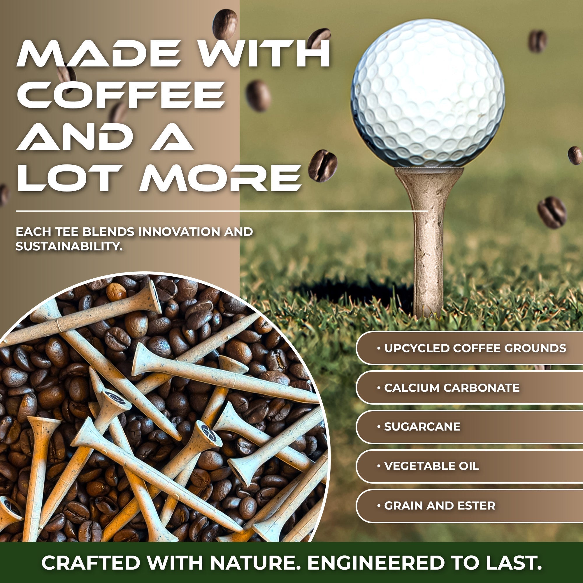 SWIFTEE Biodegradable Golf Tees - Made from Recycled Coffee Grounds - PGA Show Award Winner