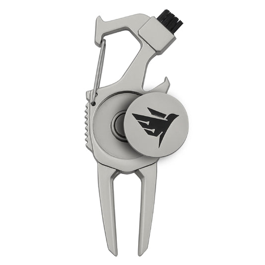 SWIFTEE Golf Divot Pitch Mark Repair Tool 7-in-1 Pearl Silver - Club Holder, Brush, Clip Buckle, Groove Cleaner, Bottle Opener, Ball Marker, Divot Tool - Gift Box Included