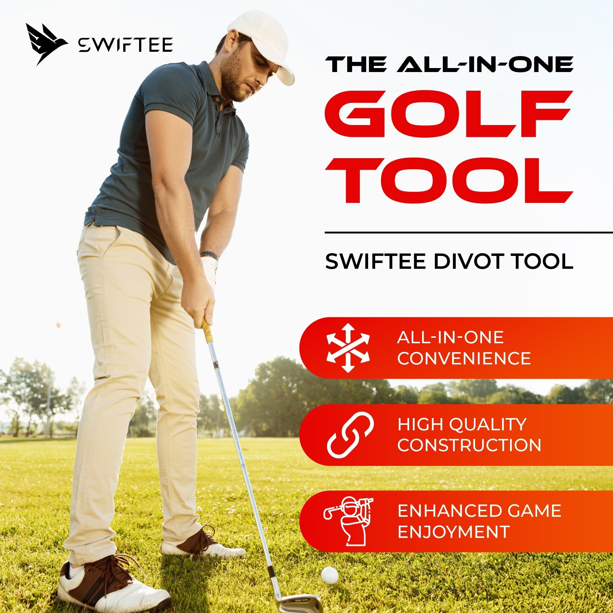 SWIFTEE Golf Divot Pitch Mark Repair Tool 7-in-1 Antique Copper - Club Holder, Brush, Clip Buckle, Groove Cleaner, Bottle Opener, Ball Marker, Divot Tool - Gift Box Included Free Delivery
