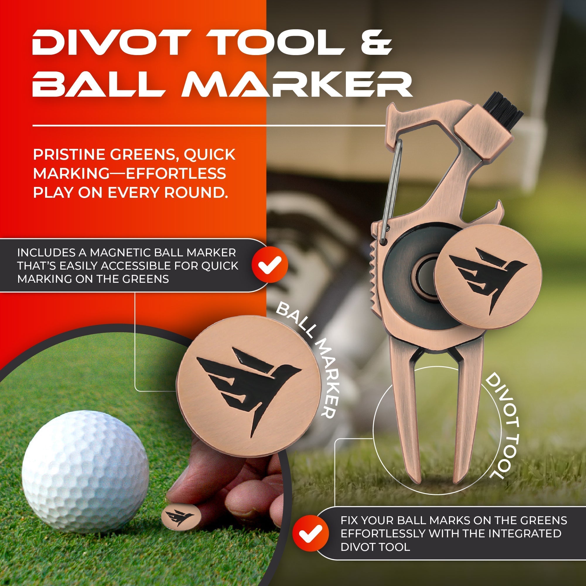 SWIFTEE Golf Divot Pitch Mark Repair Tool 7-in-1 Pearl Silver - Club Holder, Brush, Clip Buckle, Groove Cleaner, Bottle Opener, Ball Marker, Divot Tool - Gift Box Included
