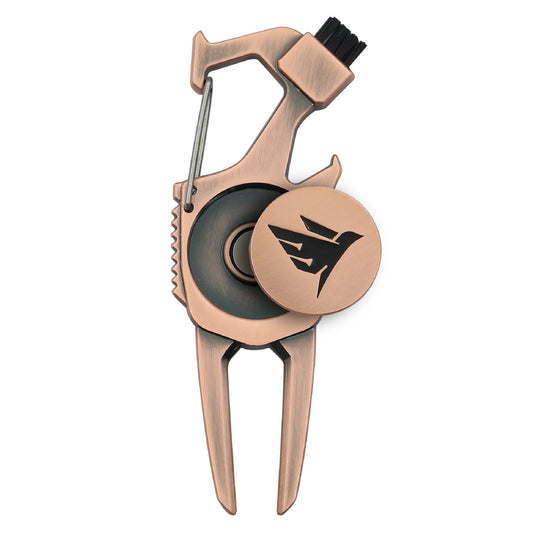 SWIFTEE Golf Divot Pitch Mark Repair Tool 7-in-1 Antique Copper - Club Holder, Brush, Clip Buckle, Groove Cleaner, Bottle Opener, Ball Marker, Divot Tool - Gift Box Included Free Delivery