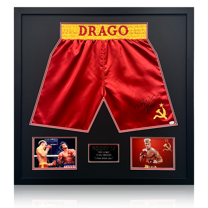 Dolph Lundgren Signed Ivan Drago Rocky IV Boxing Shorts Elite Frame (JSA)
