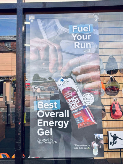 POS Vinyl Banner - with Eyelets Clear Sticky Hooks - Fuel Your Run Best Overall Gel 137cm x 70cm
