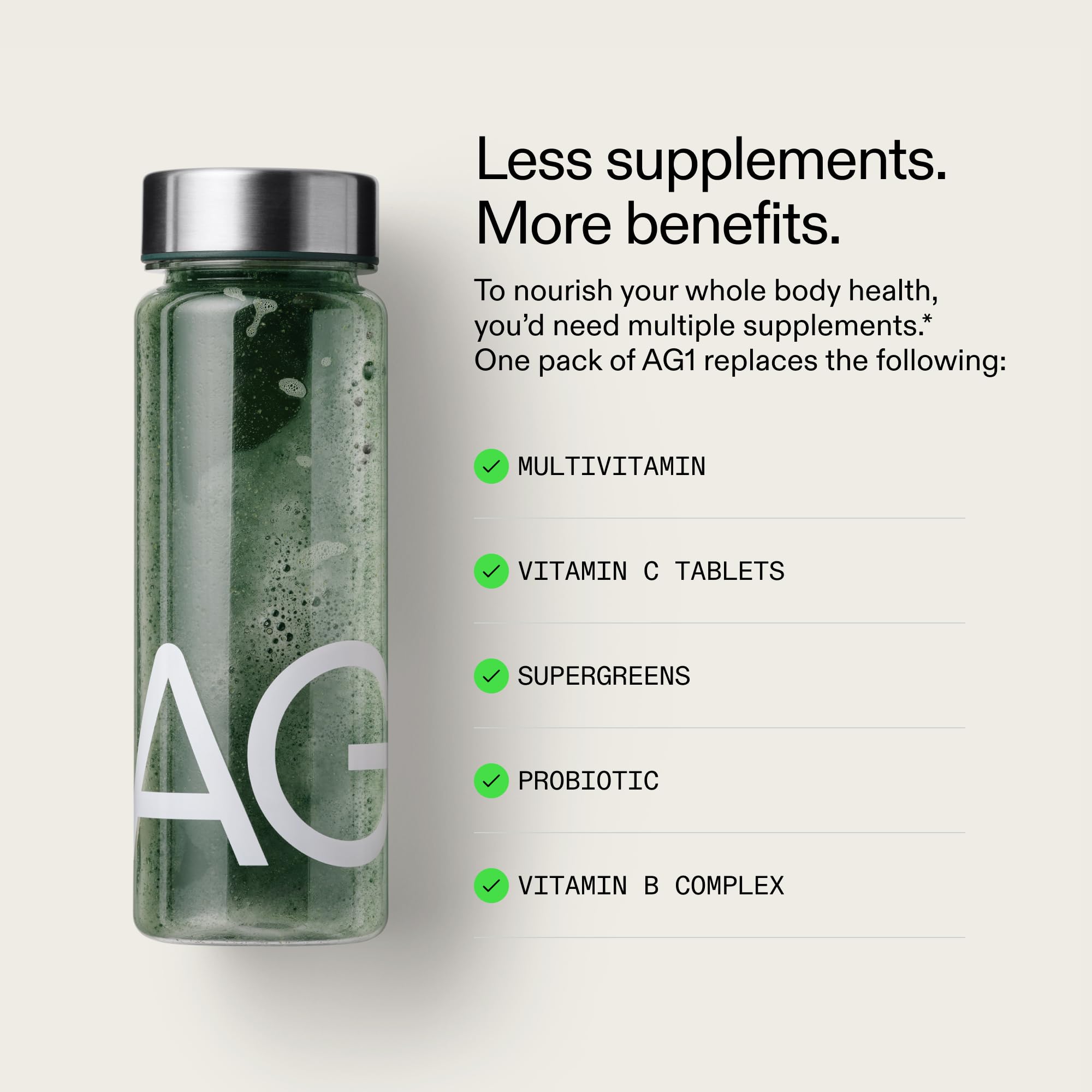 AG1 Greens Powder Refill Pouch – 75 Vitamins, Multivitamin & Probiotic | Gut Health