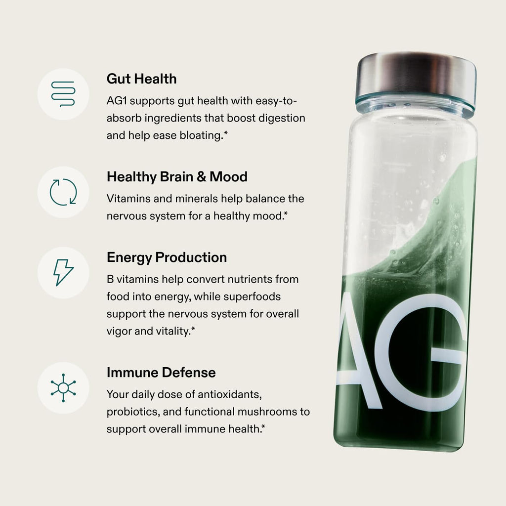 AG1 Greens Powder Supplement – Gut Health, Multivitamin & Probiotic | Gluten Free, Vegan, Keto