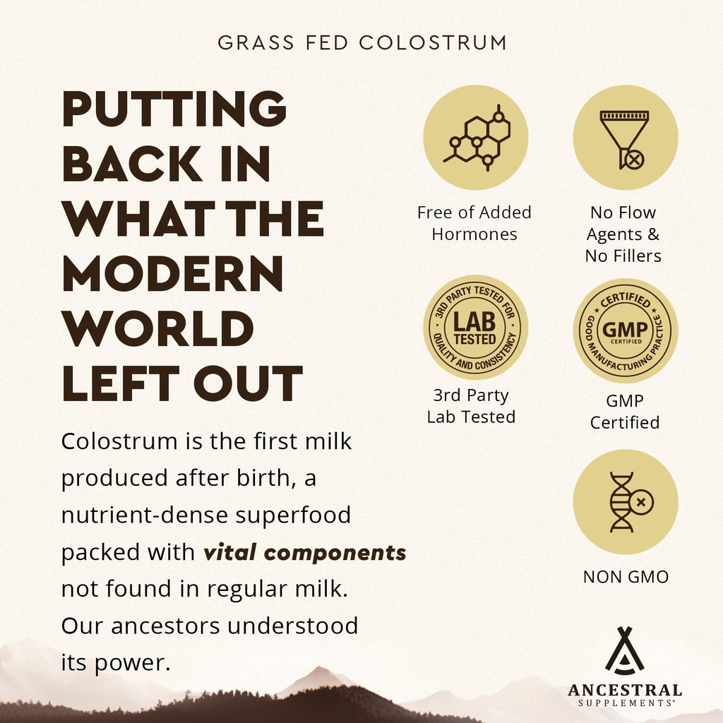 Ancestral Supplements Bovine Colostrum Powder – Grass-Fed, Freeze-Dried, Gut Health & Immune Support, 120 Servings