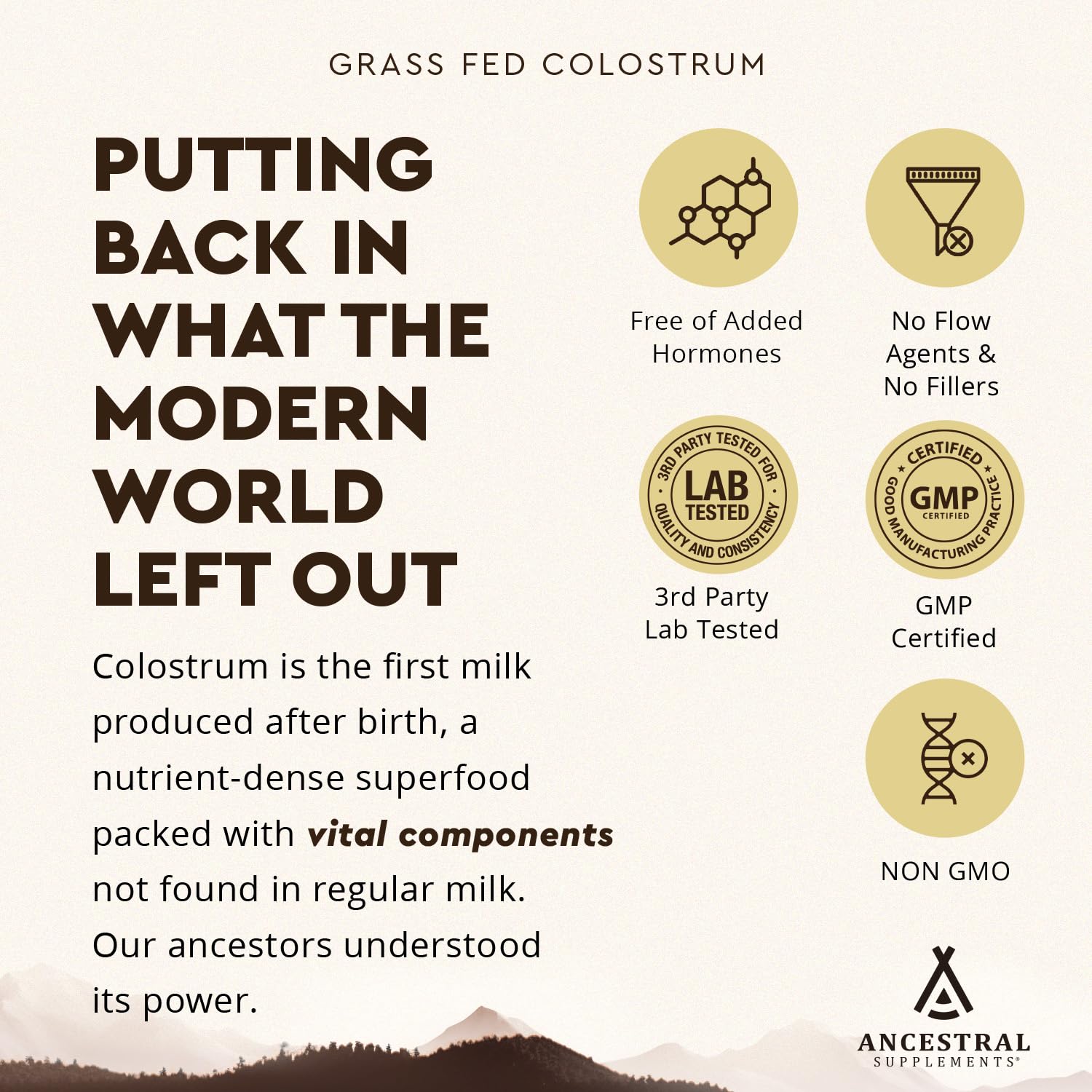 Ancestral Supplements Bovine Colostrum Powder – Grass-Fed, Freeze-Dried, Gut Health & Immune Support, 120 Servings