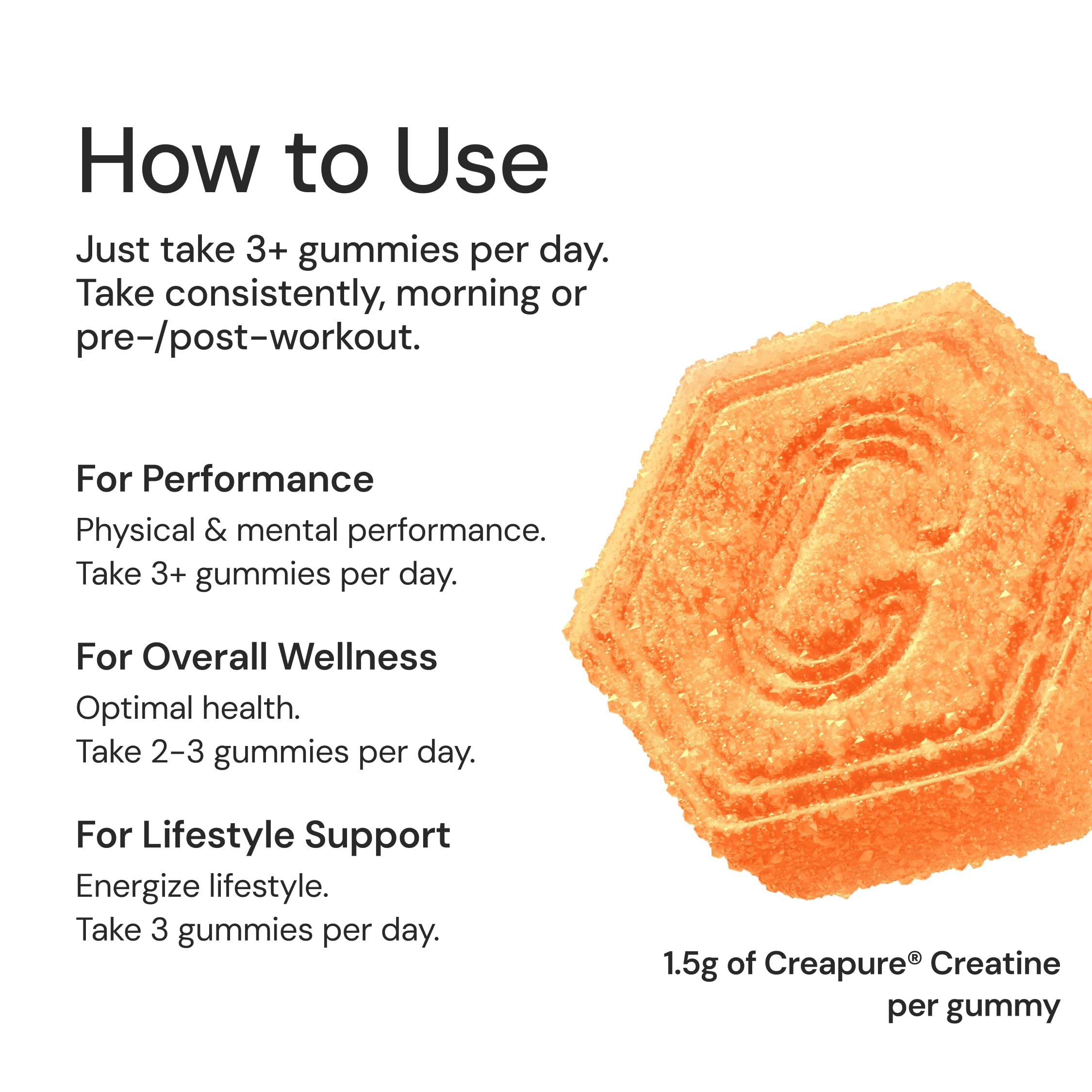 Create Creatine Monohydrate Gummies – 1.5g Per Gummy, Vegan, Anti-Melting, Sour Peach Flavor