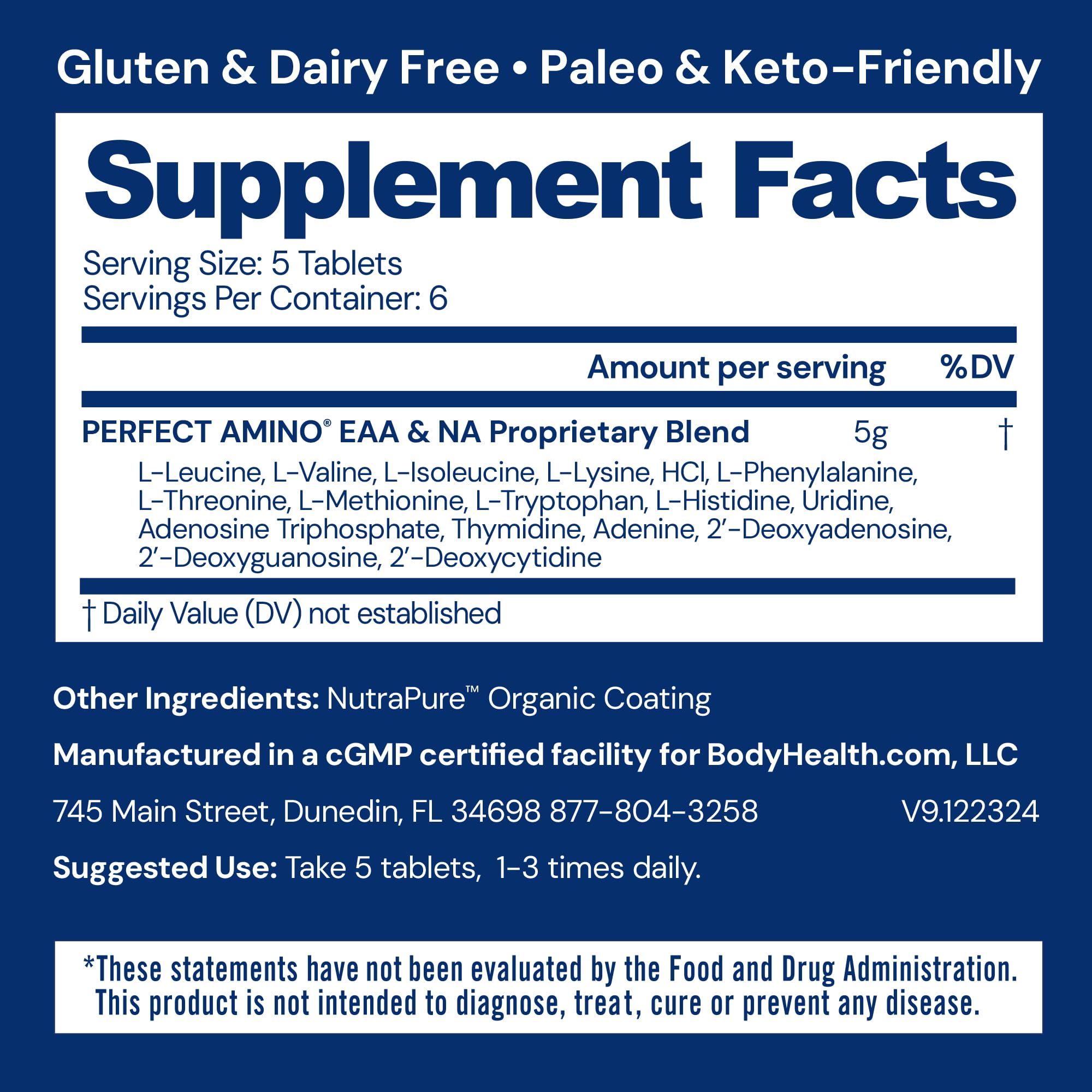 BodyHealth PerfectAmino – Easy to Swallow Tablets | Essential Amino Acids + BCAAs, Vegan Protein (36 Servings)