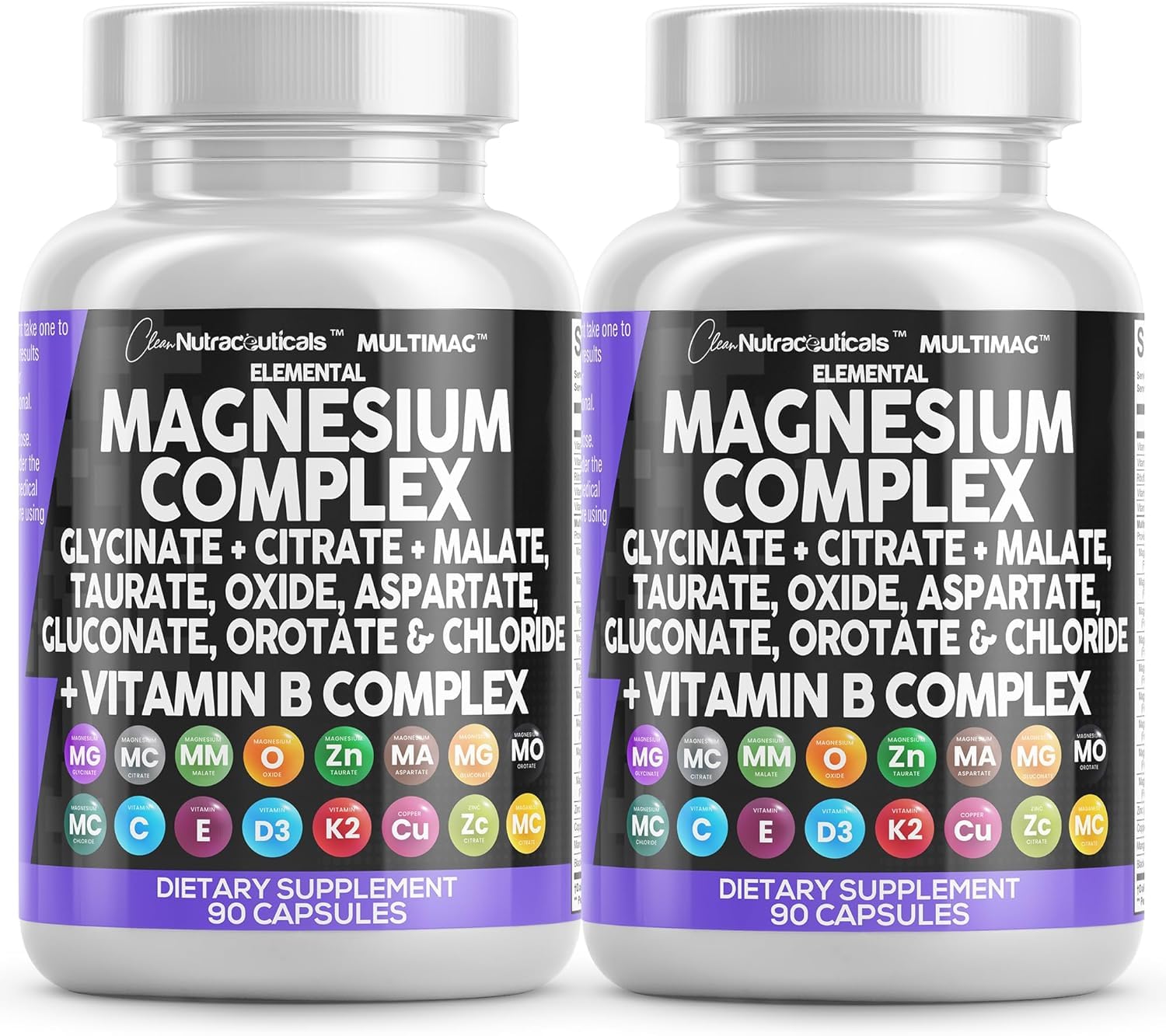 Clean Nutraceuticals MultiMag Magnesium Complex - 9 Magnesium Forms + B Vitamins (180 Capsules, Pack of 2)
