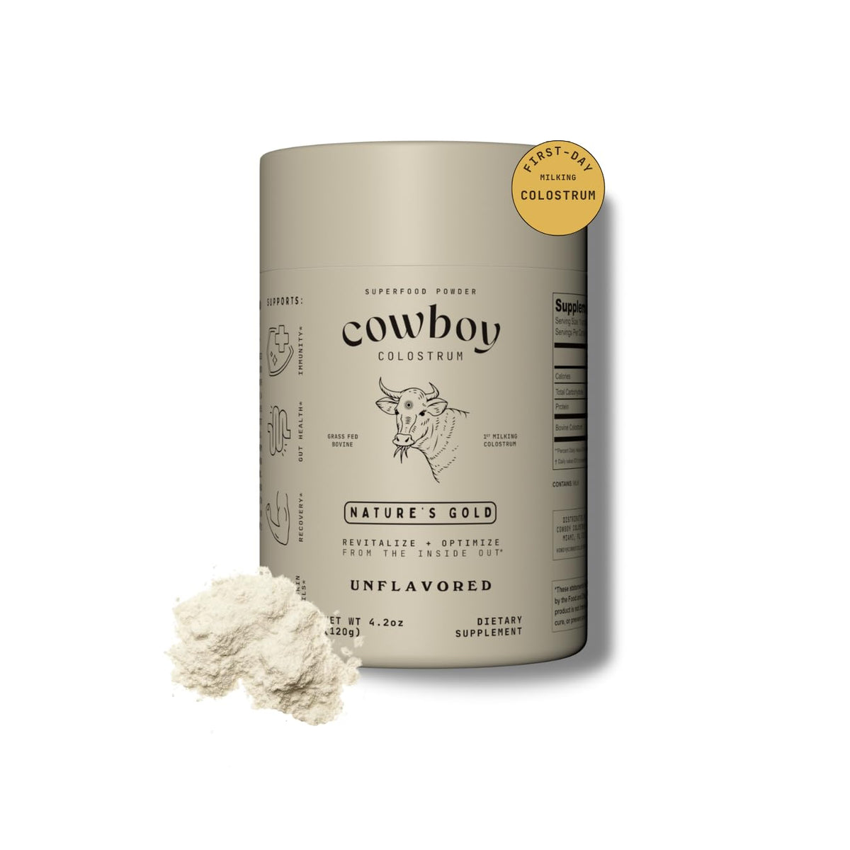 Cowboy Colostrum Powder – First Day Milking, Grass-Fed Bovine Colostrum, Unflavored, 40 Servings