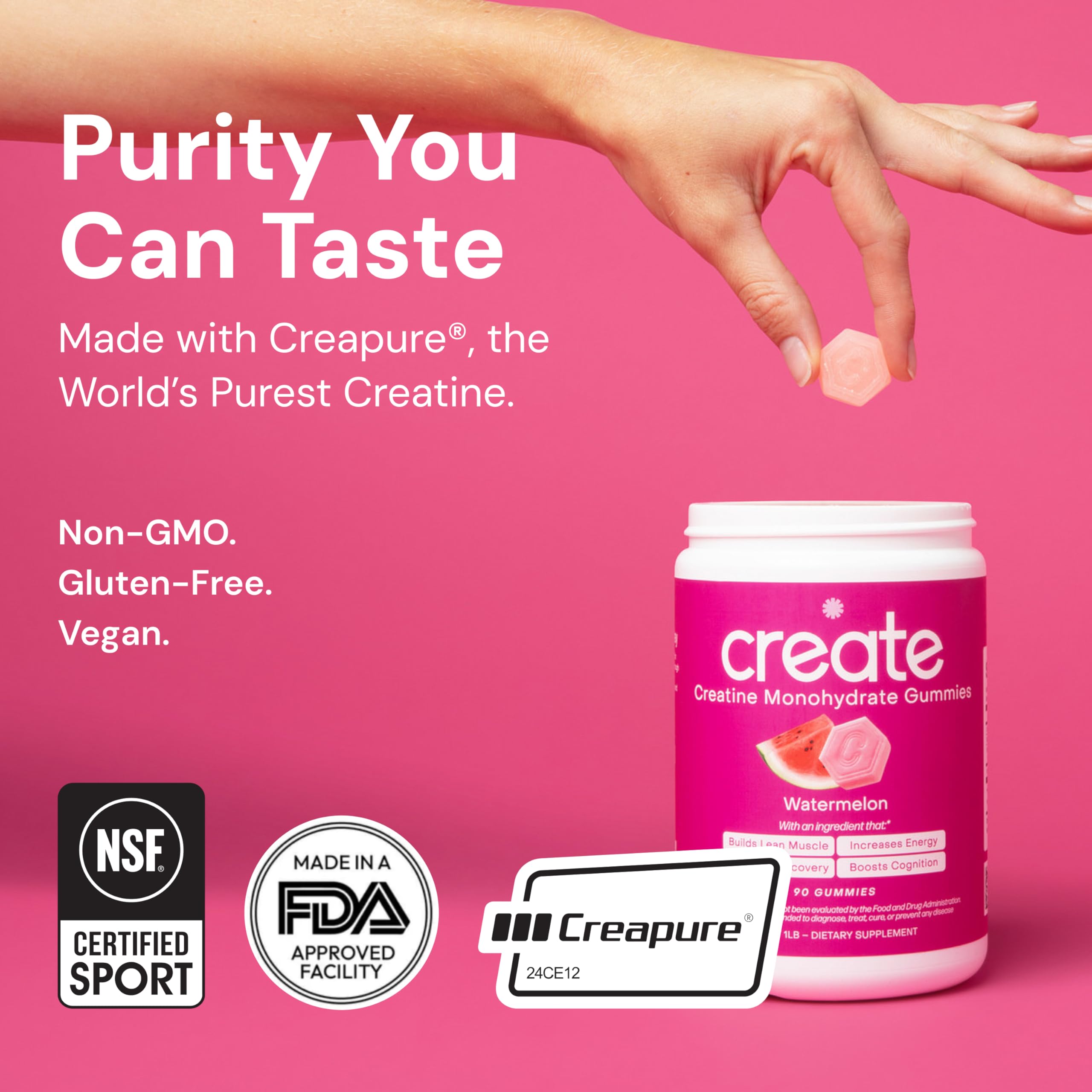 Create Creatine Monohydrate Gummies – 1.5g per Gummy, Vegan, Anti-Melt, Orange Flavor
