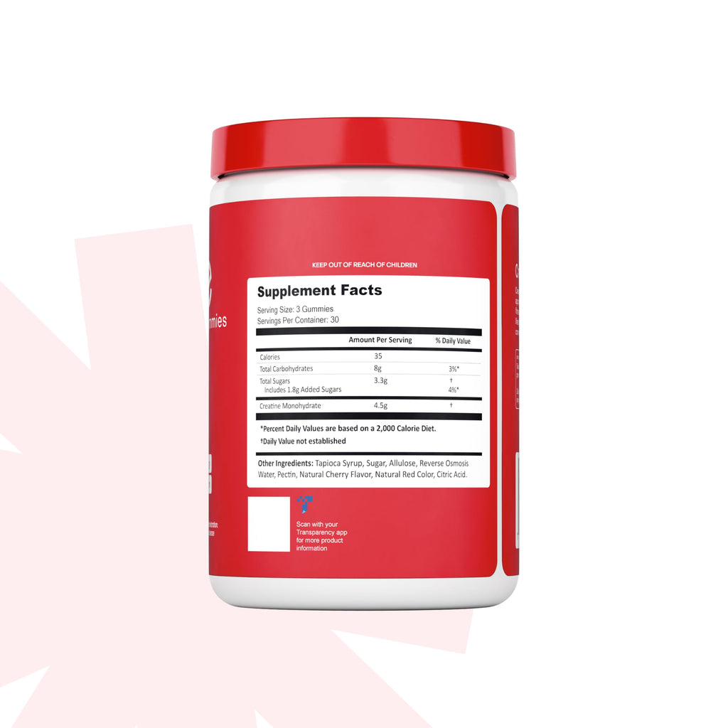 Create Creatine Monohydrate Gummies – 1.5g Per Gummy, Sour Cherry, Vegan, Gluten‑Free