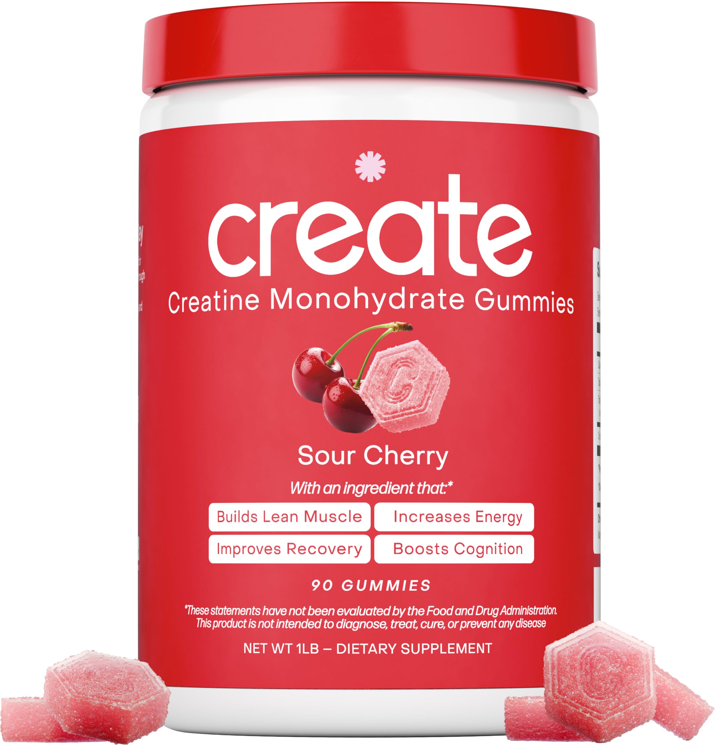 Create Creatine Monohydrate Gummies – 1.5g Per Gummy, Sour Cherry, Vegan, Gluten‑Free