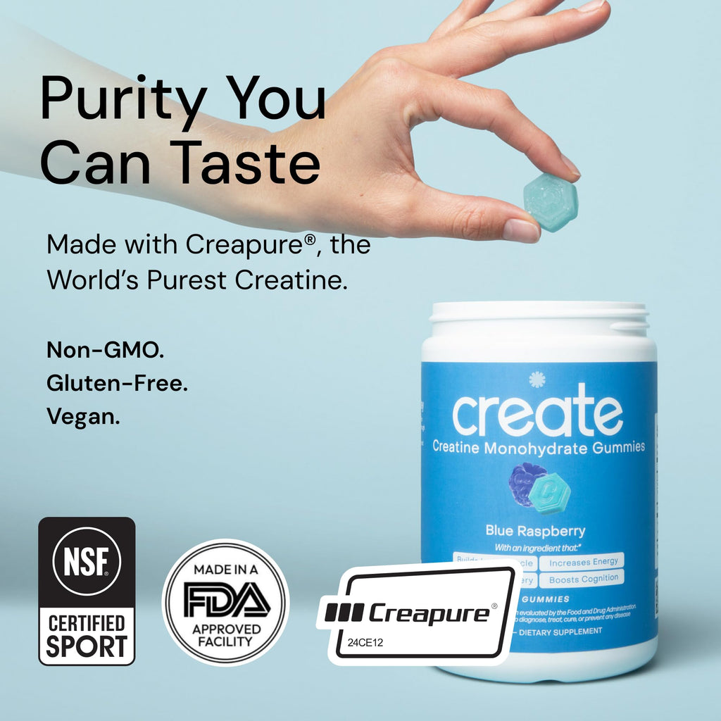 Create Creatine Monohydrate Gummies – 1.5g per Gummy, Vegan, Anti-Melting