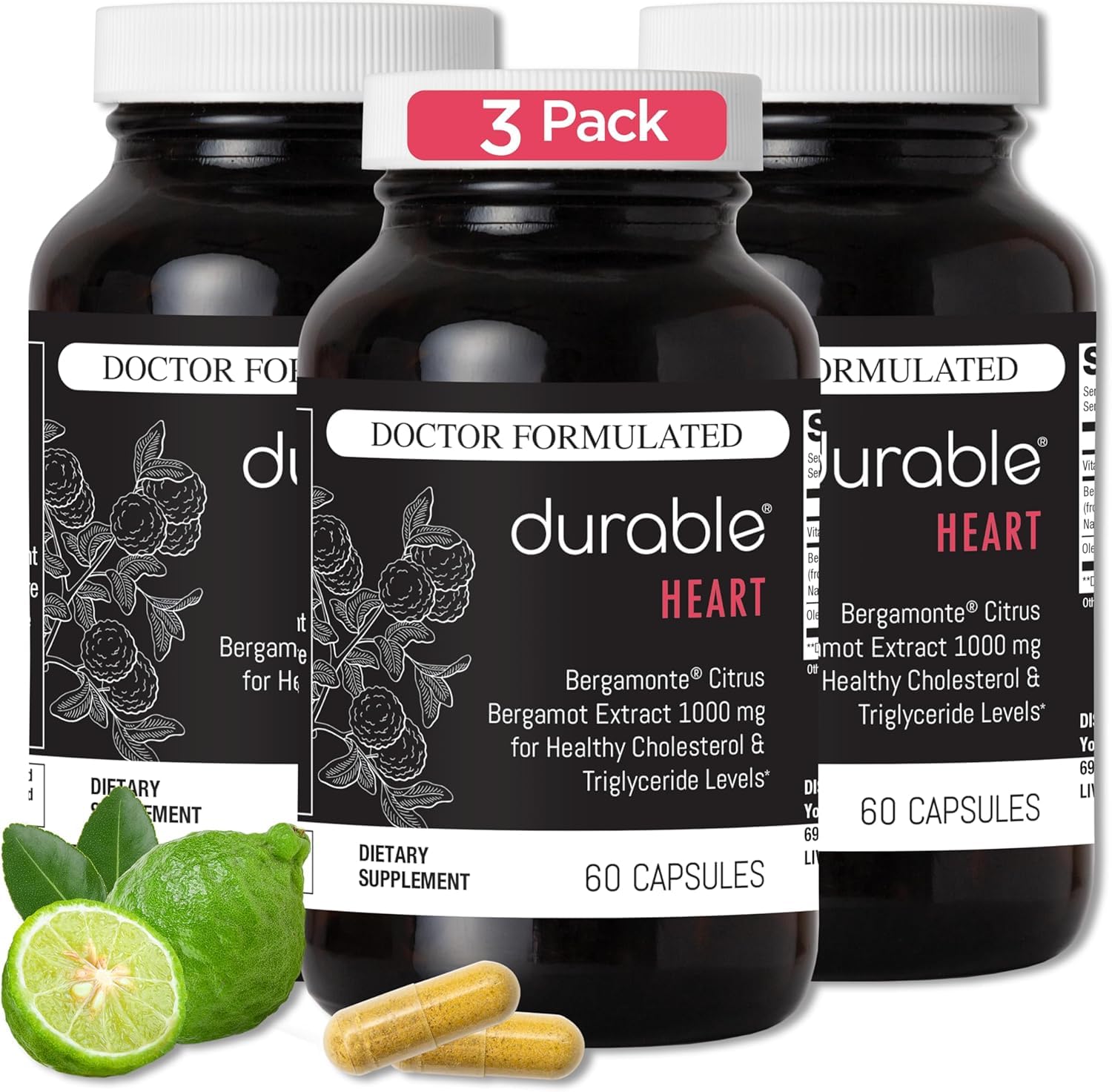Durable Heart – Bergamonte Citrus Bergamot 1,000 mg + Olive Leaf Extract + Vitamin C | Doctor-Formulated Heart Health Supplement