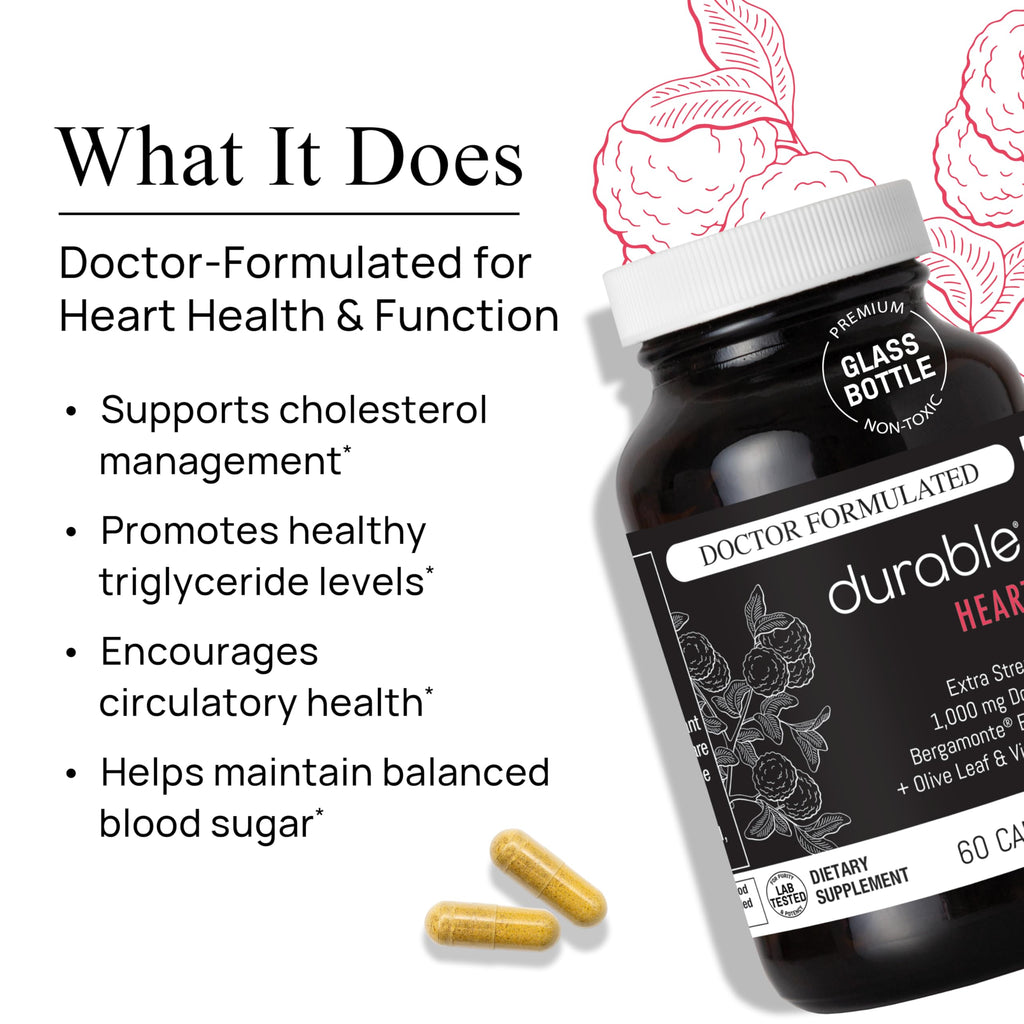 Durable Heart – Bergamonte Citrus Bergamot 1,000 mg + Olive Leaf Extract + Vitamin C | Doctor-Formulated Heart Health Supplement