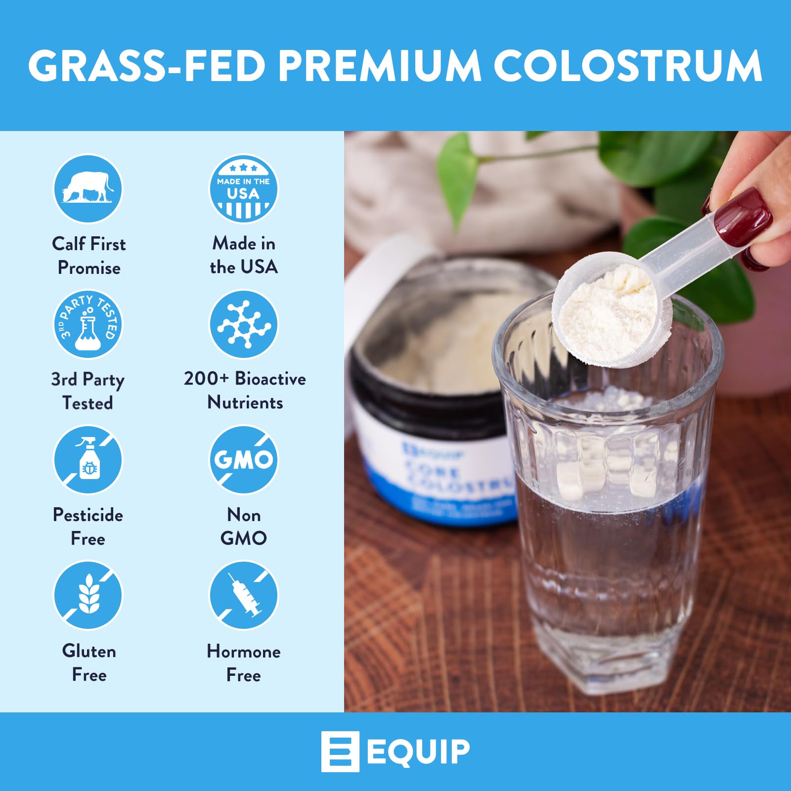 Equip Core Bovine Colostrum Powder: 3,000mg Grass-Fed, 30 Servings, Unflavored