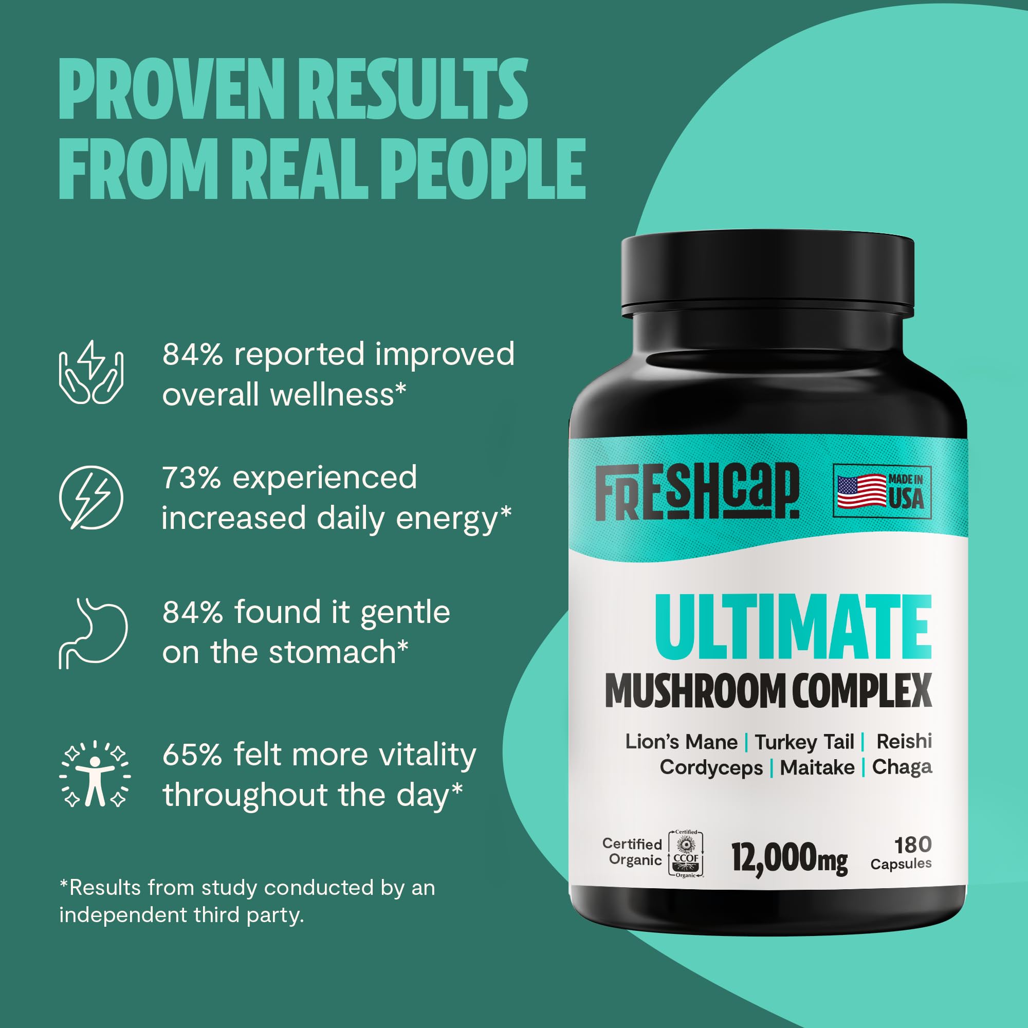 FreshCap Ultimate Mushroom Supplement 12,000mg – Organic Nootropic Complex Capsules