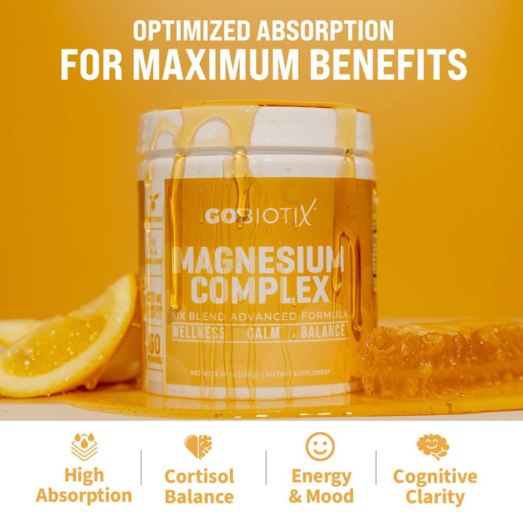 GoBiotix Magnesium Glycinate Powder – 420 mg per Serving, 60 Servings, Honey Citrus | High Absorption, Sugar-Free