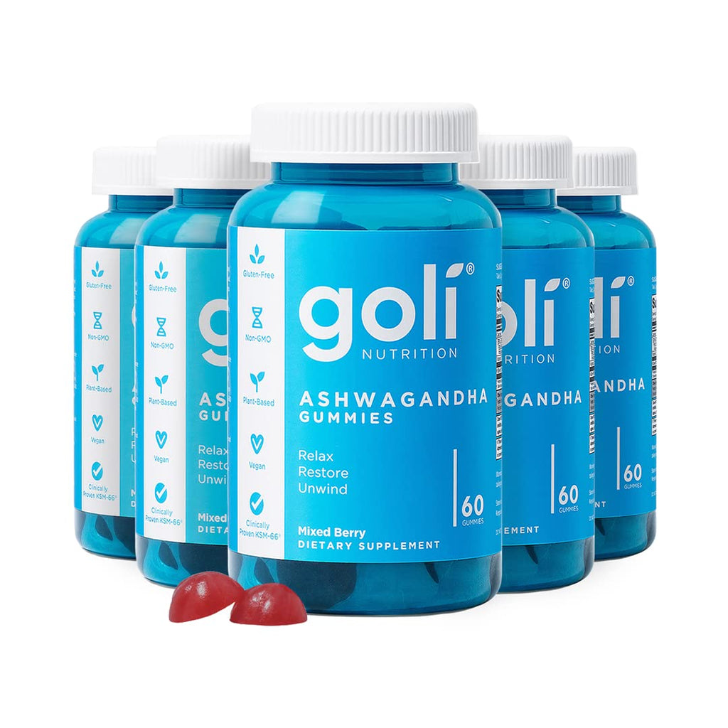 Goli Ashwagandha & Vitamin D Gummies - 300 Count (Pack of 5) | Mixed Berry, Vegan