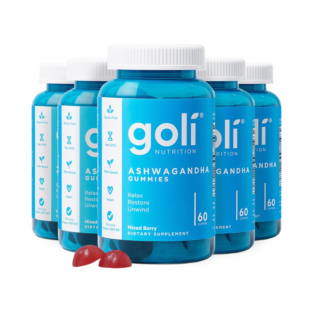 Goli Ashwagandha & Vitamin D Gummies - 300 Count (Pack of 5) | Mixed Berry, Vegan