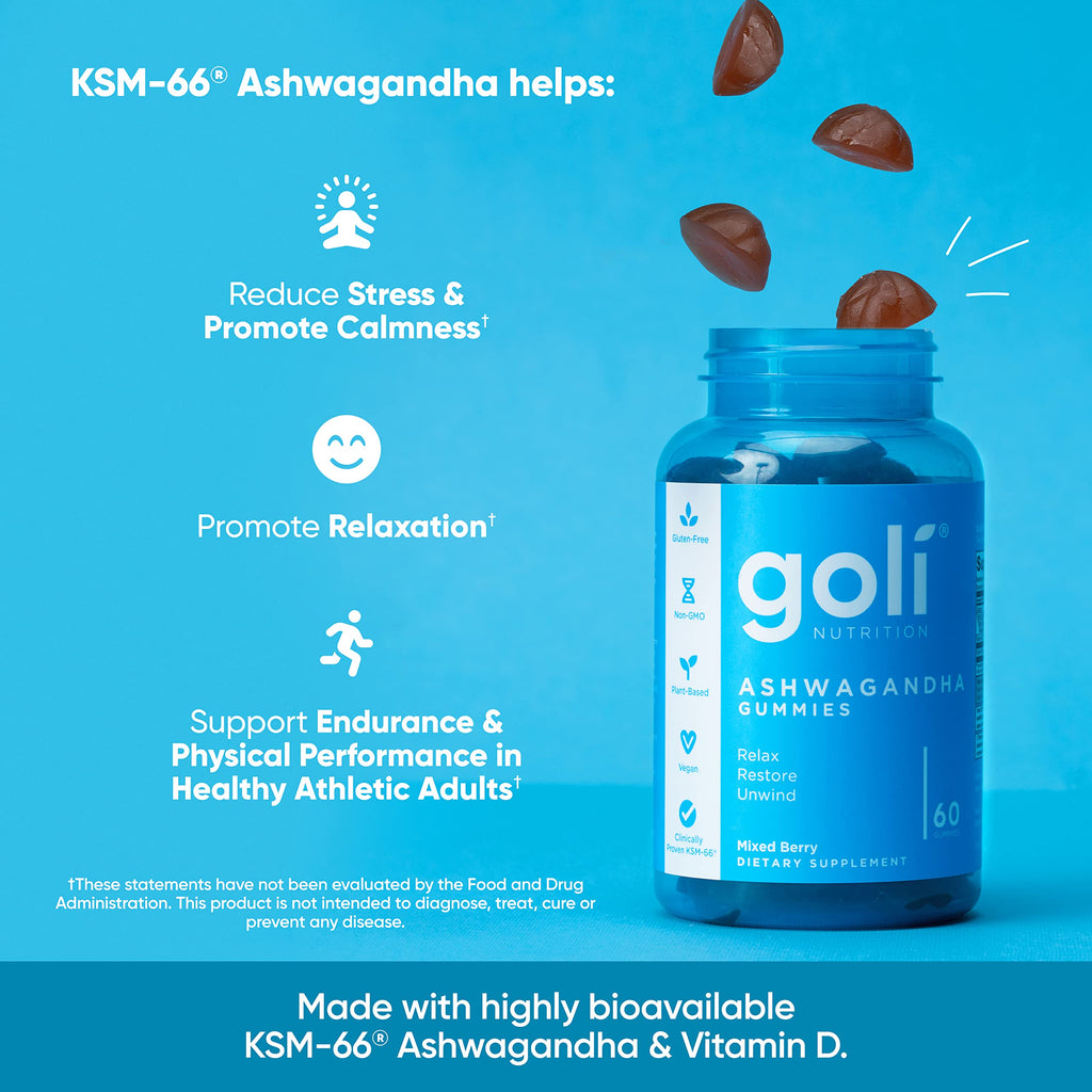 Goli Ashwagandha & Vitamin D Gummies - 300 Count (Pack of 5) | Mixed Berry, Vegan