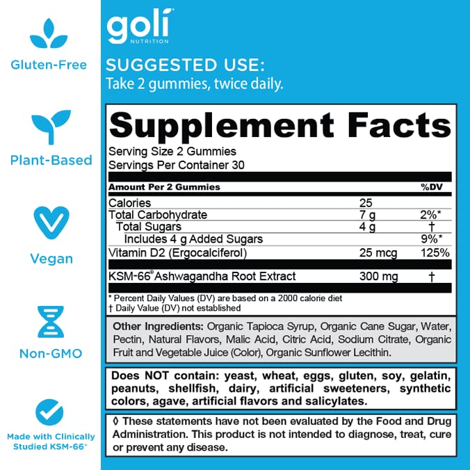 Goli Ashwagandha & Vitamin D Gummies - 300 Count (Pack of 5) | Mixed Berry, Vegan