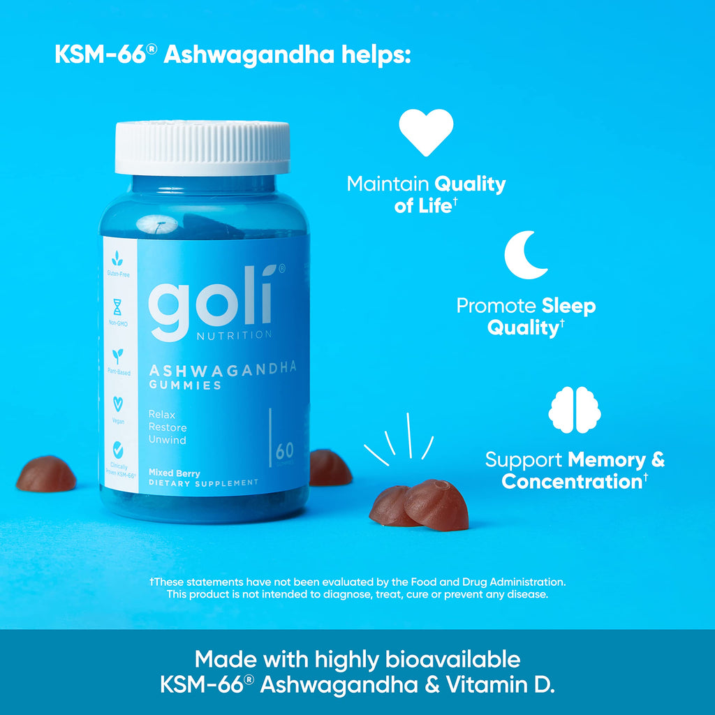 Goli Ashwagandha & Vitamin D Gummies - 300 Count (Pack of 5) | Mixed Berry, Vegan
