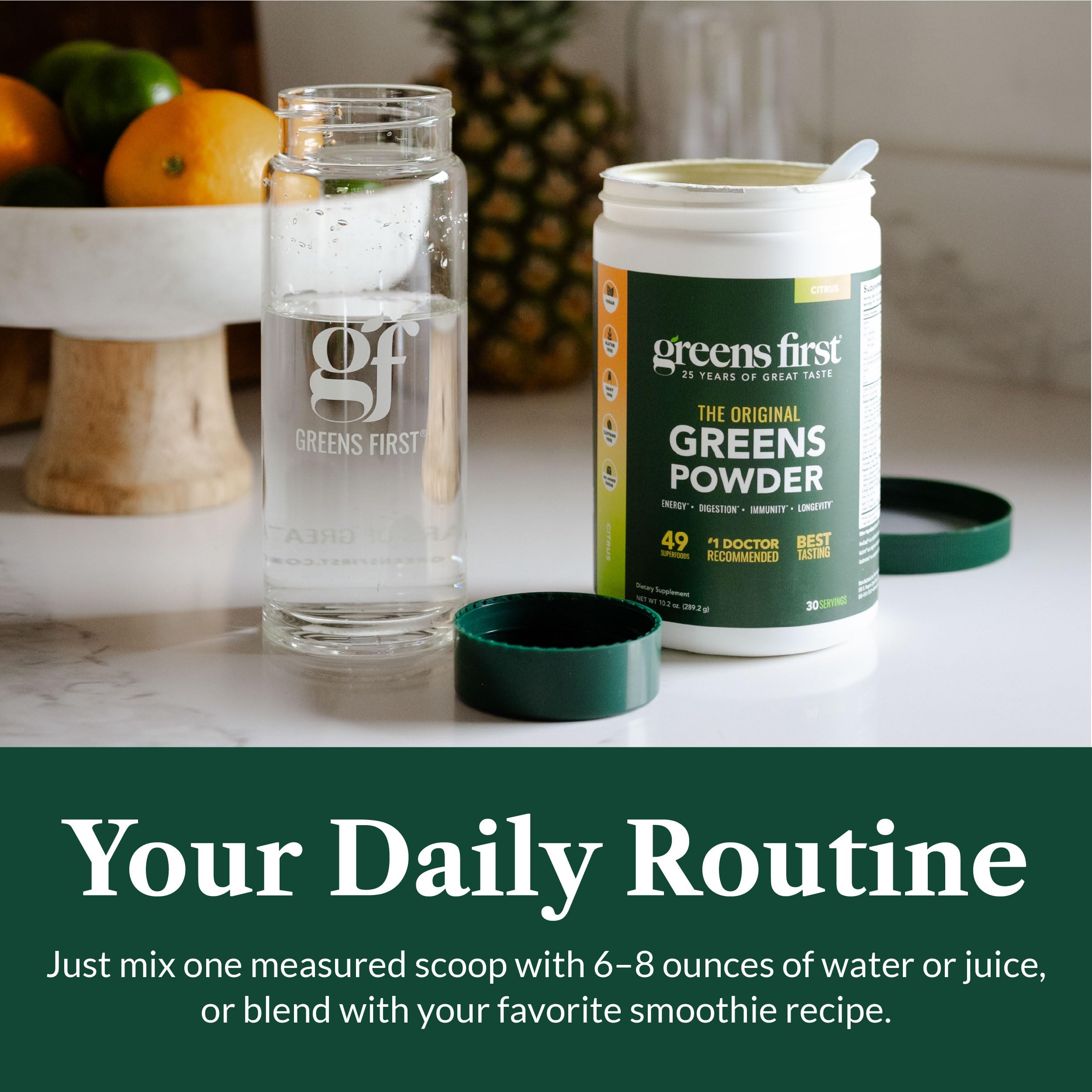 Greens First Original Greens Powder - 49 Superfoods, Prebiotics & Probiotics, Citrus, 30 Servings