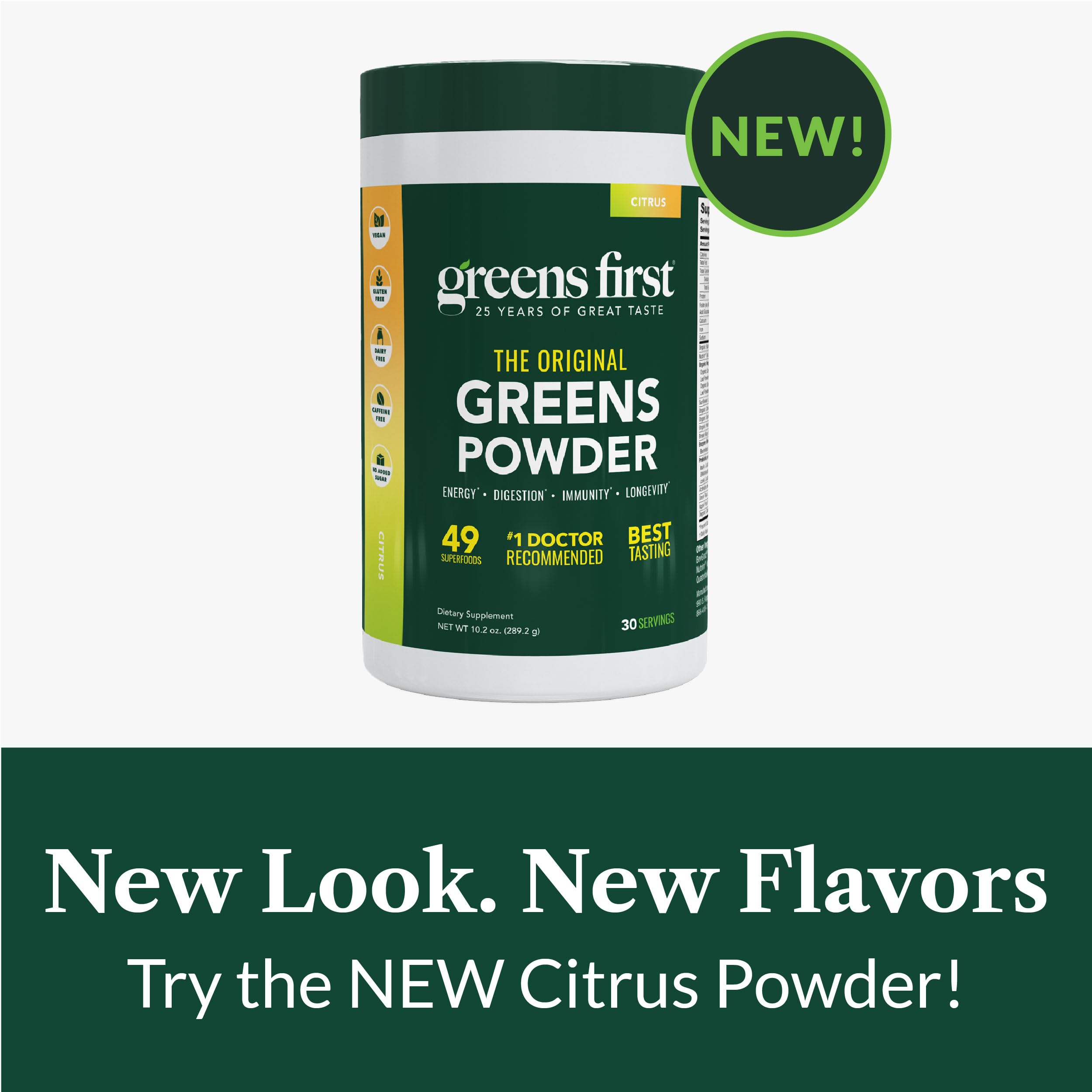 Greens First Original Greens Powder - 49 Superfoods, Prebiotics & Probiotics, Citrus, 30 Servings