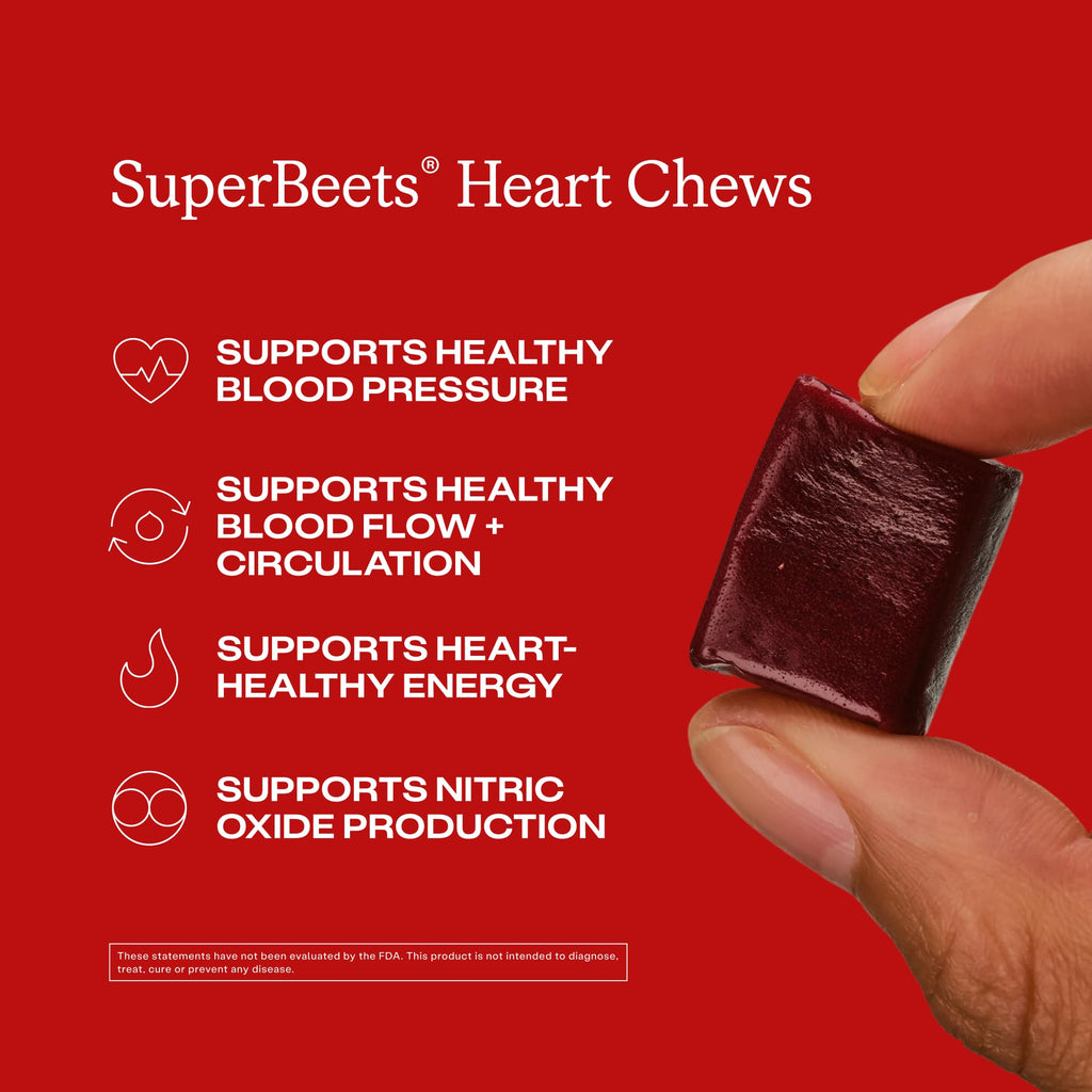 Humann SuperBeets Heart Chews – Nitric Oxide & Blood Pressure Support, Pomegranate Berry Flavor, 60 Count
