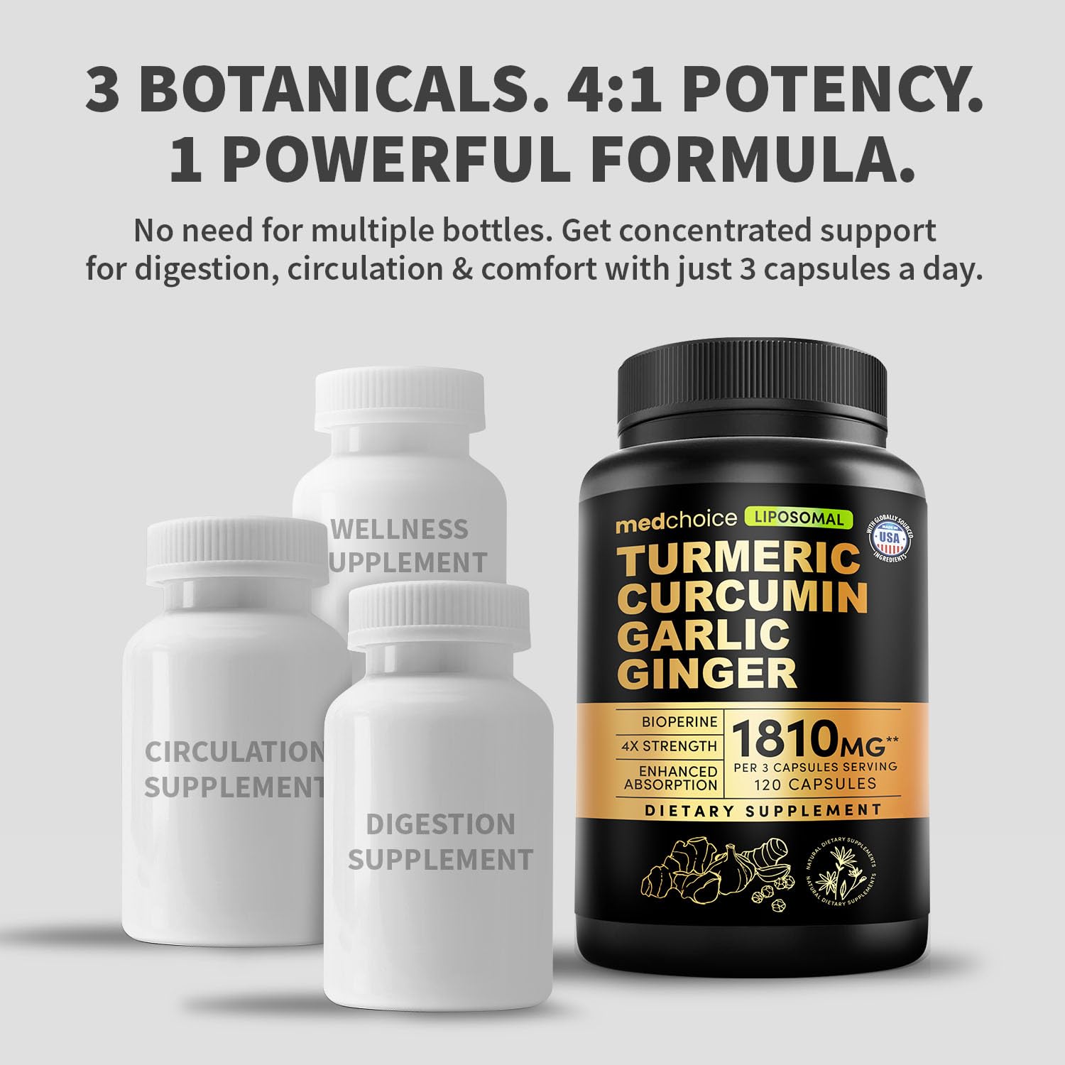 Liposomal Turmeric - High-Absorption Curcumin with Black Pepper | Non-GMO (120ct, Pack of 3)