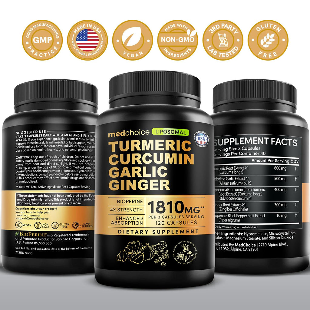 Liposomal Turmeric - High-Absorption Curcumin with Black Pepper | Non-GMO (120ct, Pack of 3)