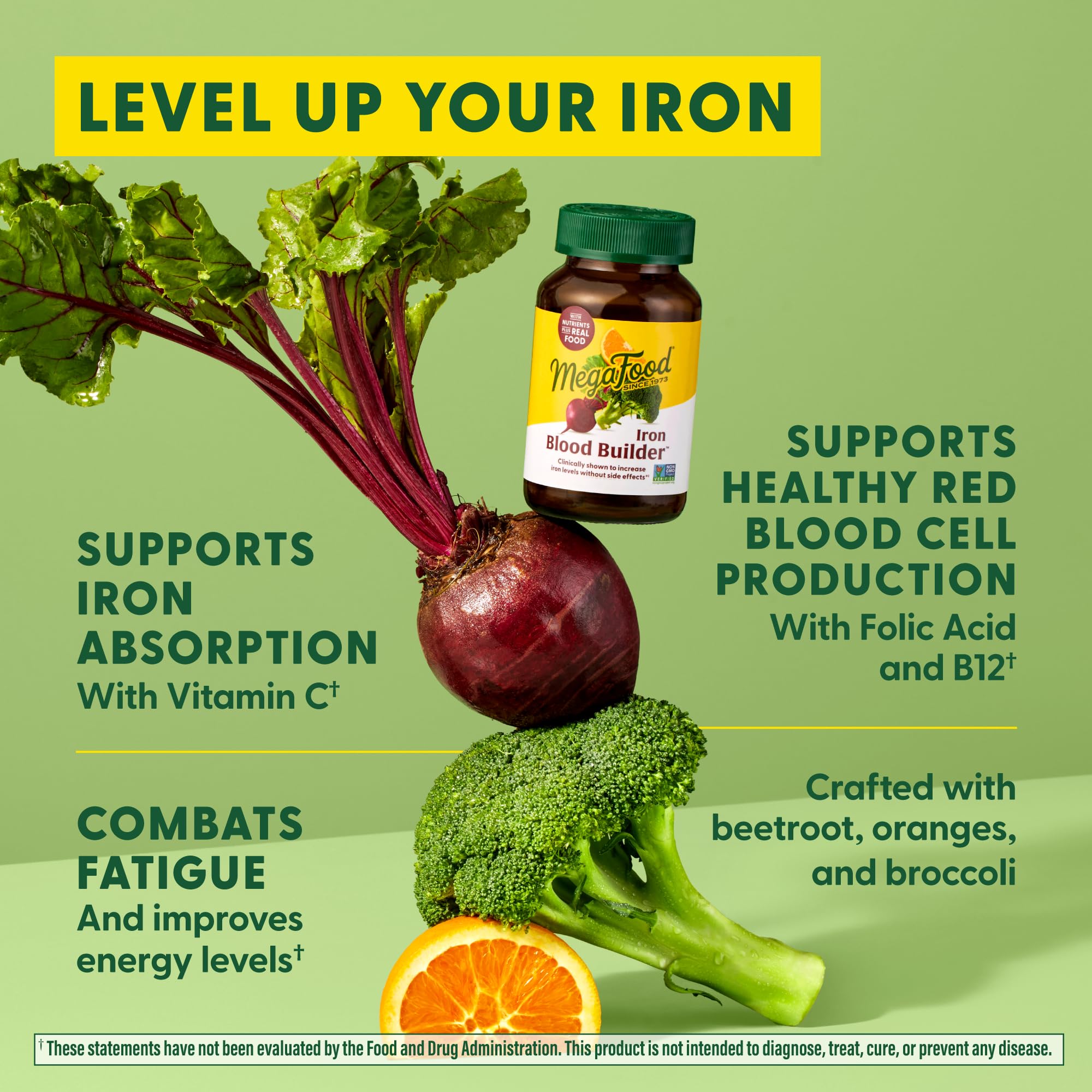MegaFood Blood Builder Iron Supplement for Women & Men - 180 Tablets - Vegan