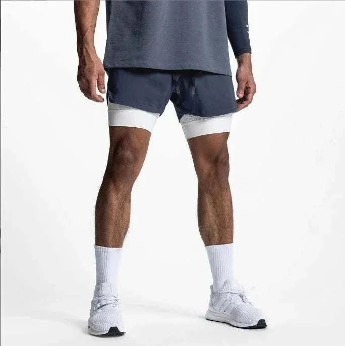 Men 2 in 1 Fitness Gym Shorts With Towel Loop Breathable Shorts