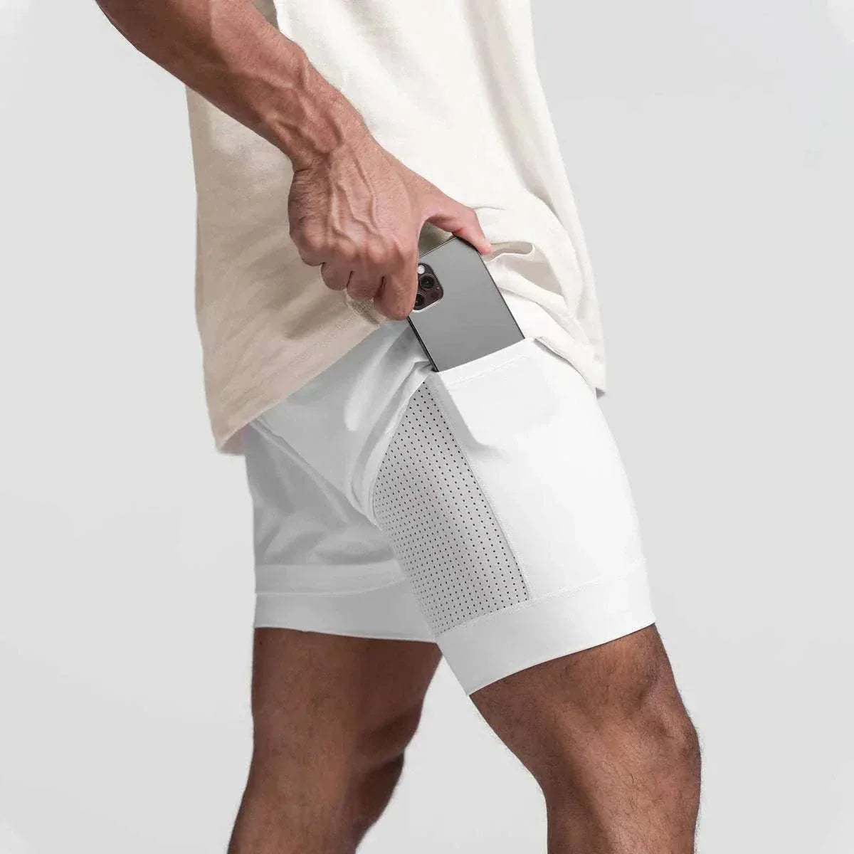 Men 2 in 1 Fitness Gym Shorts With Towel Loop Breathable Shorts