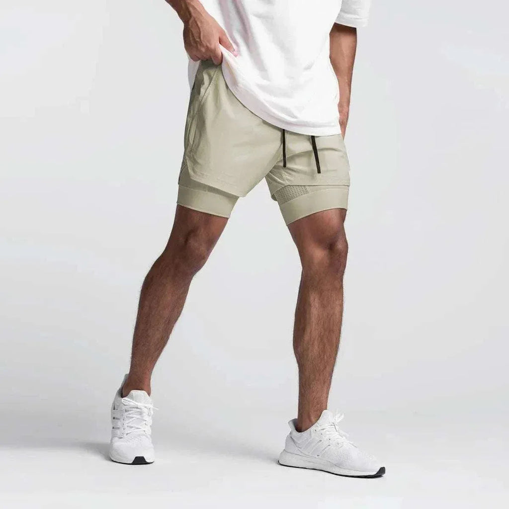 Men 2 in 1 Fitness Gym Shorts With Towel Loop Breathable Shorts