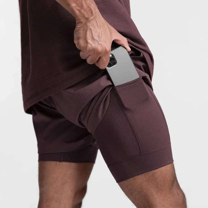 Men 2 in 1 Fitness Gym Shorts With Towel Loop Breathable Shorts