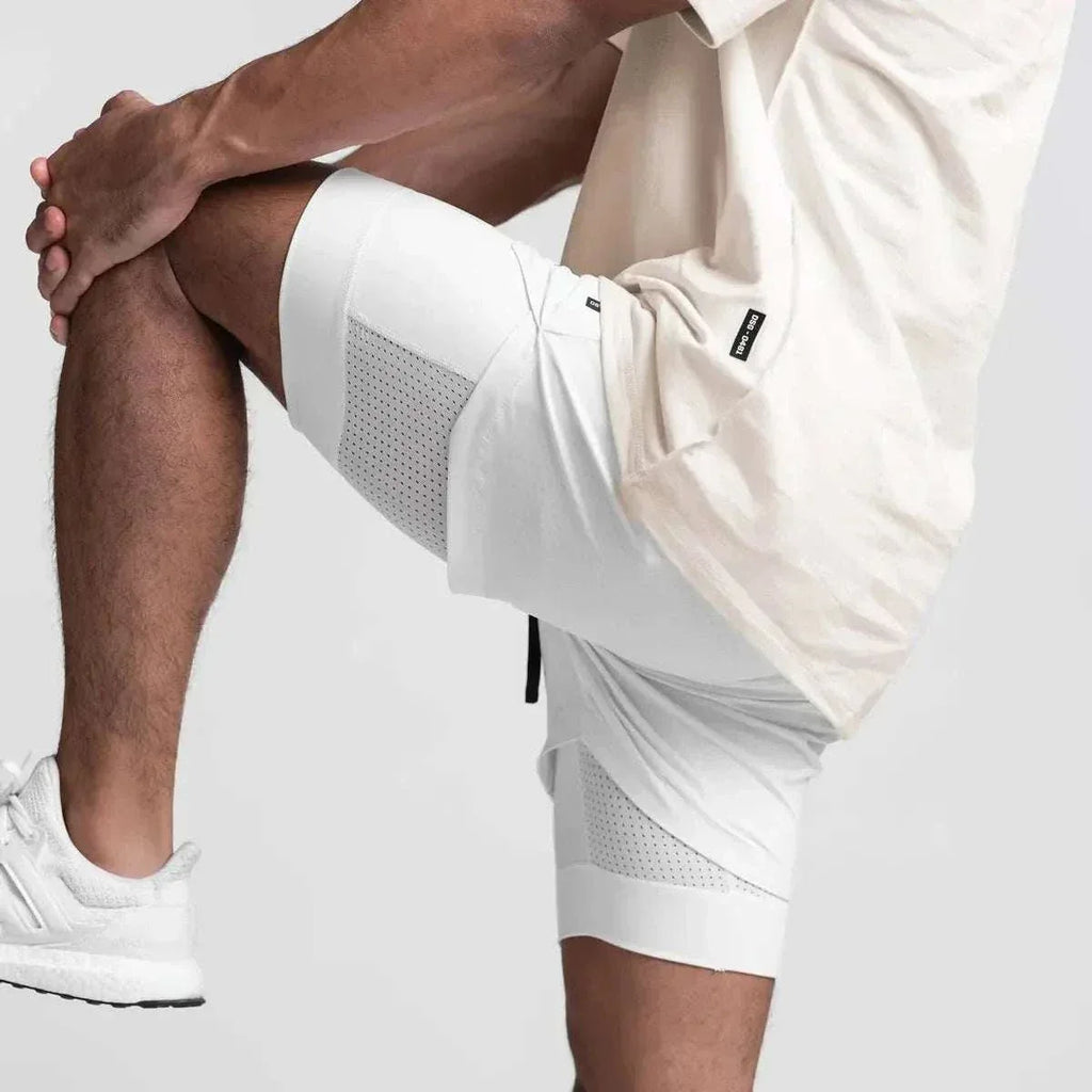 Men 2 in 1 Fitness Gym Shorts With Towel Loop Breathable Shorts