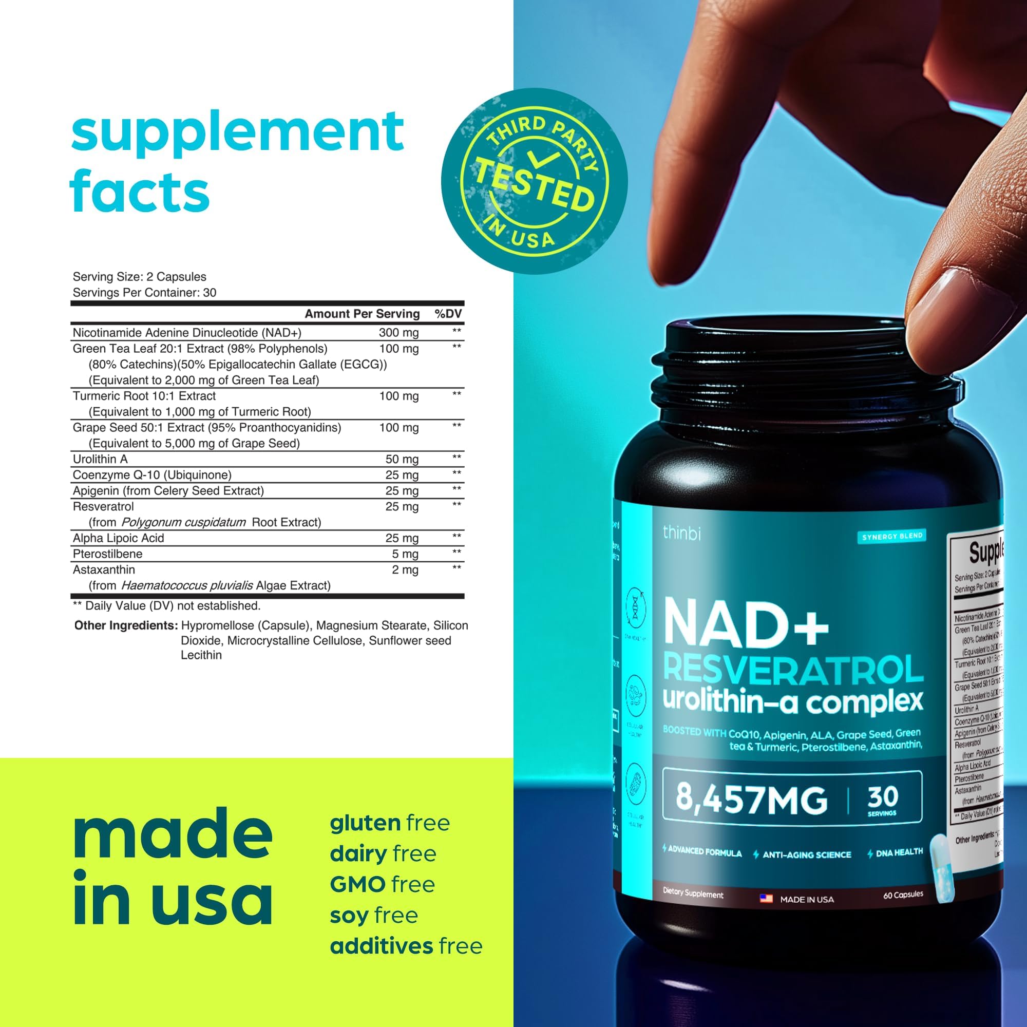 NAD Supplement 8457mg – Extra Strength NMN Liposomal + Green Tea for Women & Men