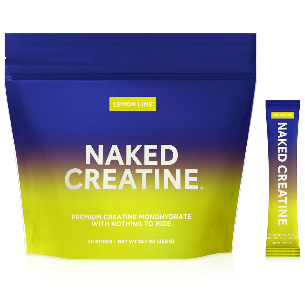 NAKED Pure Lemon Lime Creatine Monohydrate Stick Packs — 30 Pack | Vegan, Non-GMO, Gluten Free