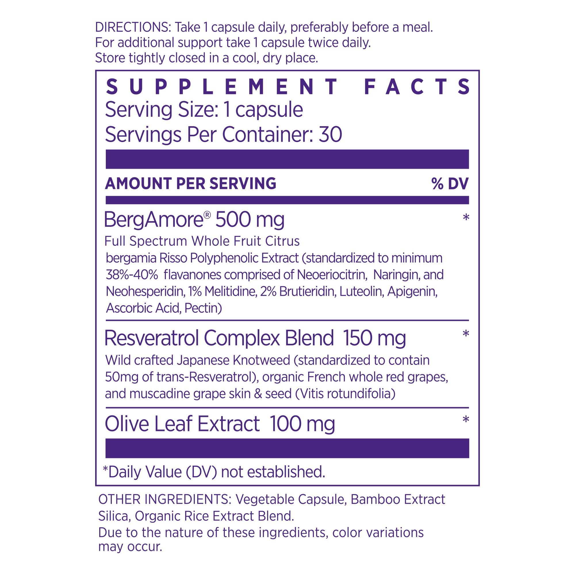NAOMI Italian Citrus Bergamot 500mg + Resveratrol – 7 Polyphenols, 30-Day Supply