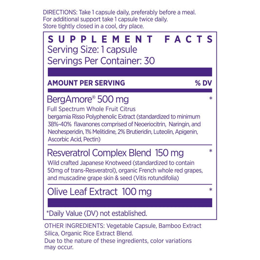 NAOMI Italian Citrus Bergamot 500mg + Resveratrol – 7 Polyphenols, 30-Day Supply